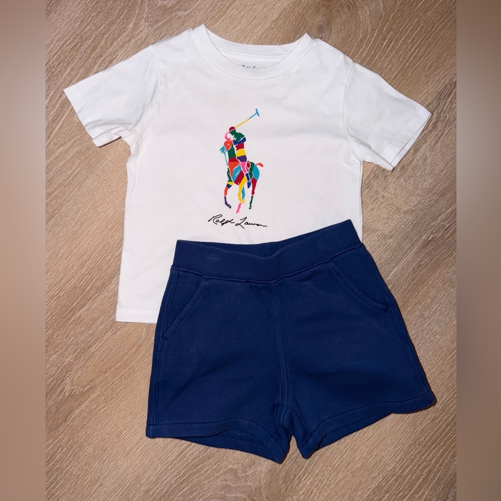Polo Ralph Lauren Baby Boy Big Pony Cotton Tee & Fleece Short Set | Size 24M